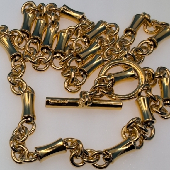 Ben-Amun Gold Necklace With Toggle Clasp Bamboo Link  Chain 24-karat gold plated - Picture 4 of 9
